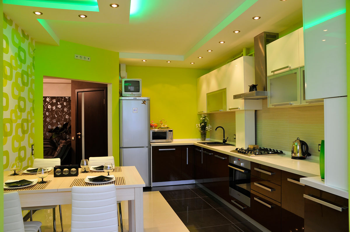 Зеленые Обои На Кухне Дизайн