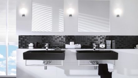 Идеи дизайна для ванной комнаты с использованием комбинационных штрихов черного и белого цвета