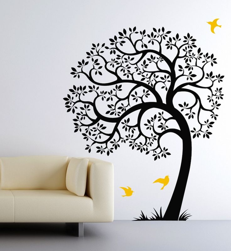 Нарисованное дерево на стене в интерьере (47 фото)