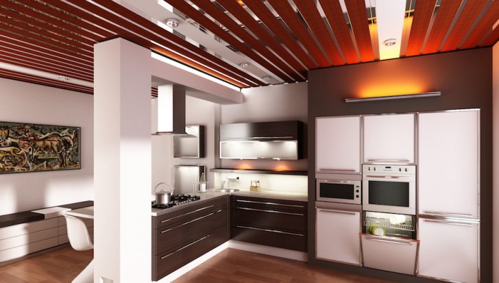 дизайн потолков на кухне