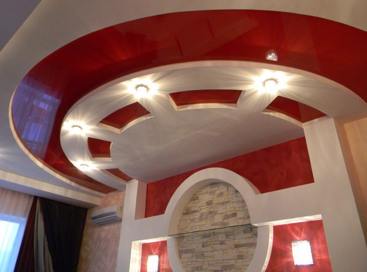 дизайн гипсокартонного потолка в зале