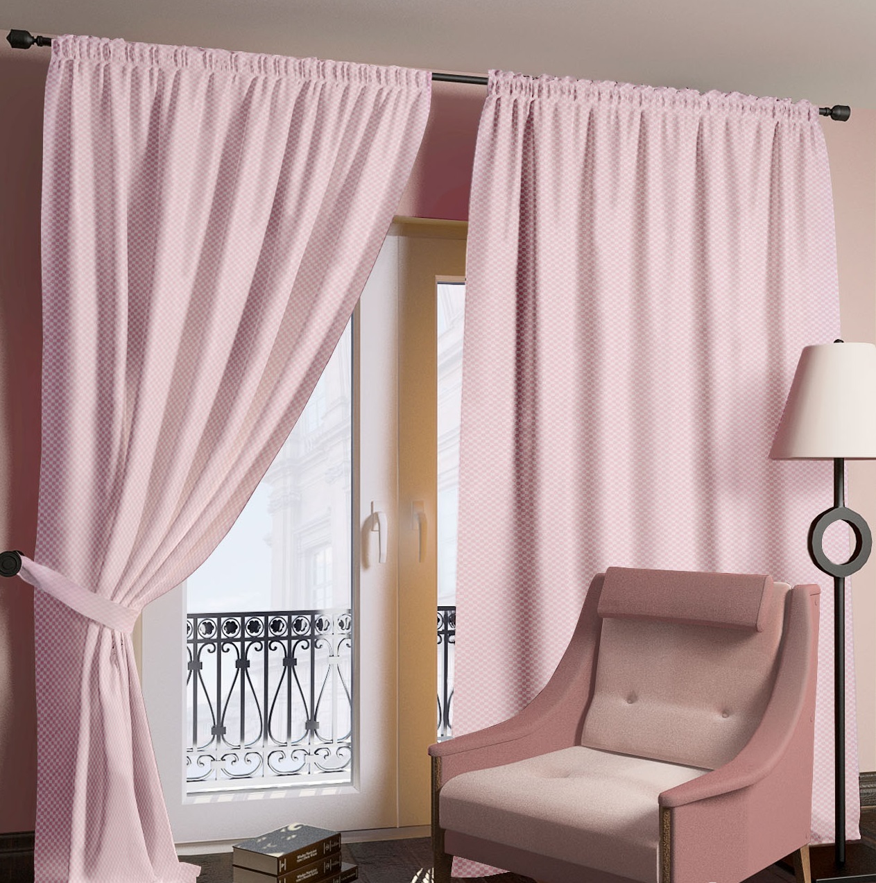 Какие шторы подходят к розовым обоям