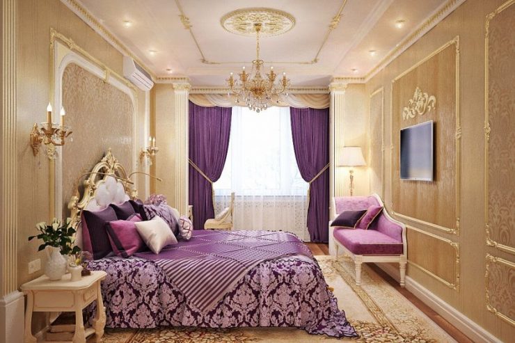 Лиловая спальня — фото дизайна спальни с сиреневым оттенком