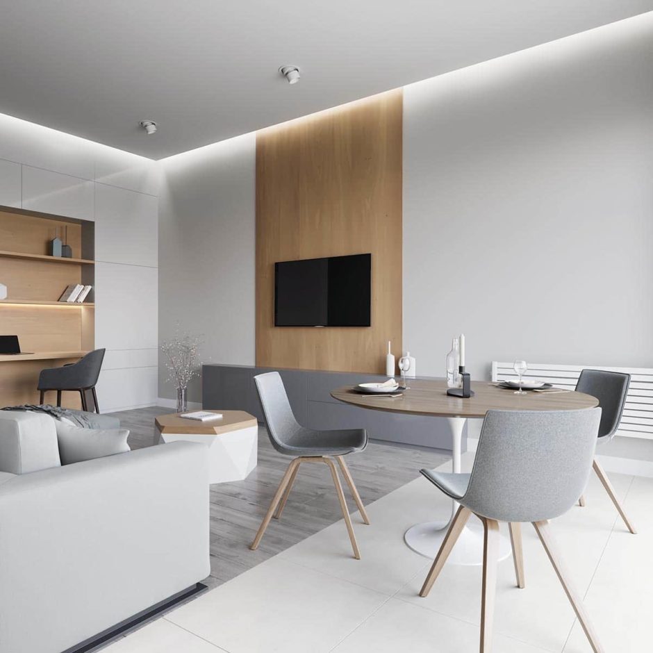 Ламинат на стенах гостиной – новая дизайнерская идея