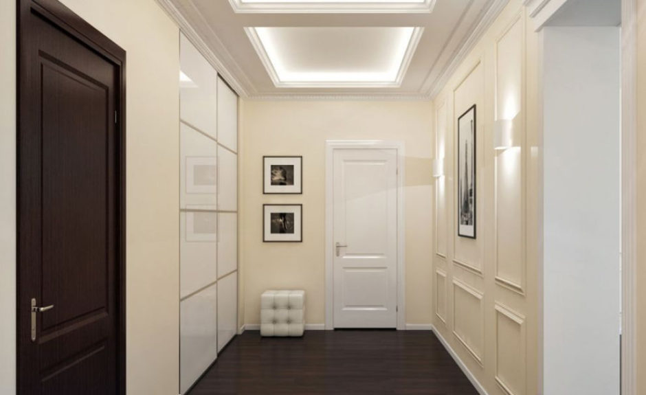 Дизайн коридора в классическом стиле в светлых тонах