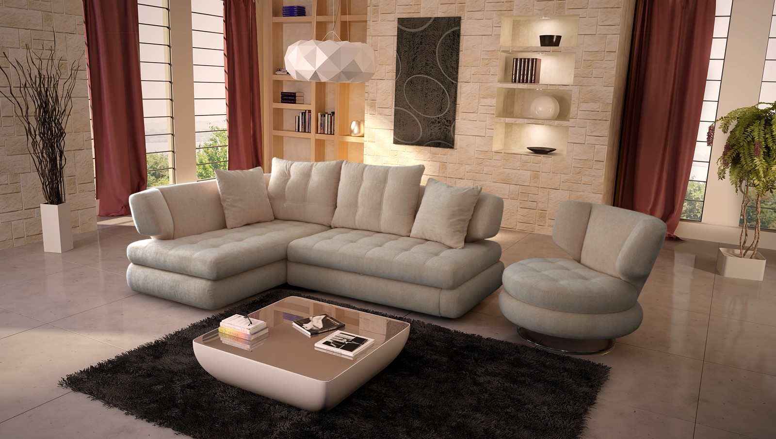мягкая мебель для гостиной в современном стиле с креслом