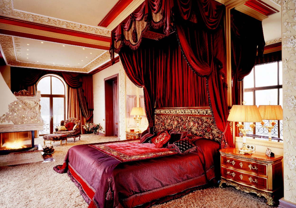 Шикарная спальня в красных тонах