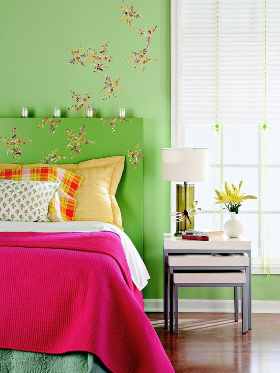 спальня в салатовом цвете